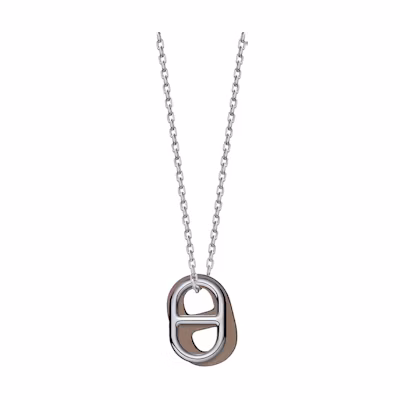 (Women) Hermes O'Maillon Pig Nose Leather Necklace Grey for Women H079528CK18