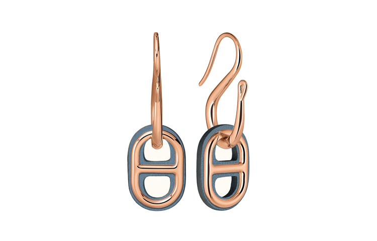 (Women) HERMES O'Maillon Rose Gold-Plated Earrings Women’s Linen Blue. H079527CDJ7 圖 2