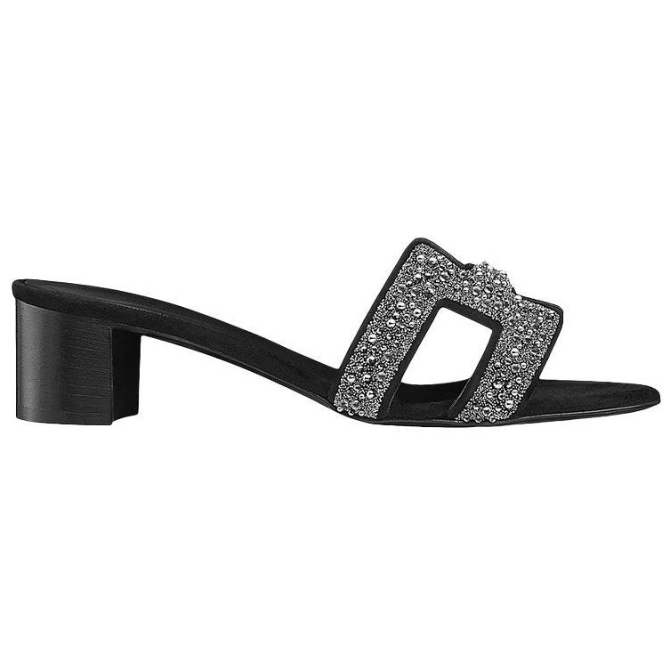 (W) HERMES Oasis 'Black Crystal Detail' High Heel Slide 圖 2