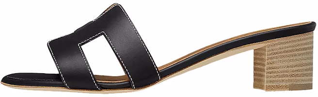 (Women) HERMES Oasis 'Black Rough High Heel Open Toe Fashion Slide' H071002Z-01 (Women) HERMES Oasis 'Black Rough High Heel Open Toe Fashion Slide' H071002Z-01