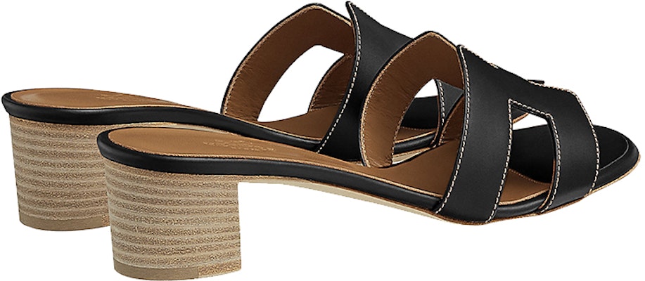 (Women) HERMES Oasis 'Black Rough High Heel Open Toe Fashion Slide' H071002Z-01 Shop (Women) HERMES Oasis 'Black Rough High Heel Open Toe Fashion Slide' H071002Z-01