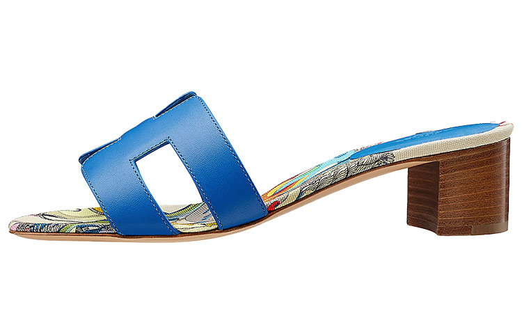 (W) HERMES Oasis 'Blue Print Lining' Slides