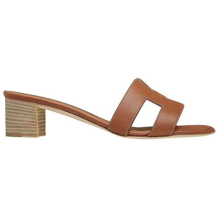 Order HERMES愛馬仕 Oasis 小牛皮 粗跟一字 時尚涼拖 5cm 女款 棕色