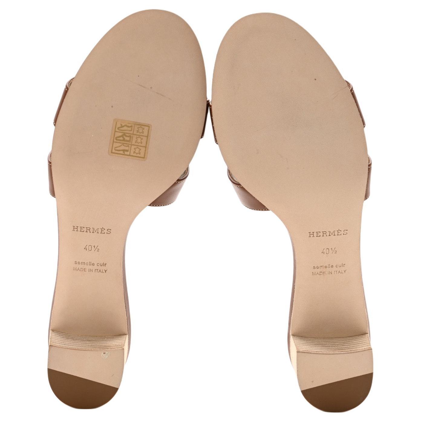 Purchase HERMES愛馬仕 Oasis 小牛皮 粗跟一字 時尚涼拖 5cm 女款 棕色