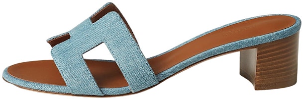 (Women) HERMES Oasis 'Denim Open-Toe' High-Heel Slides 'Light Blue' H211250Z-BC (Women) HERMES Oasis 'Denim Open-Toe' High-Heel Slides 'Light Blue' H211250Z-BC