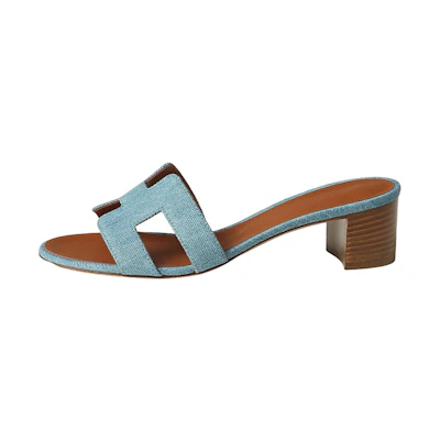 (W) HERMES Oasis 'Denim Open-Toe' High-Heel Slides 'Light Blue'
