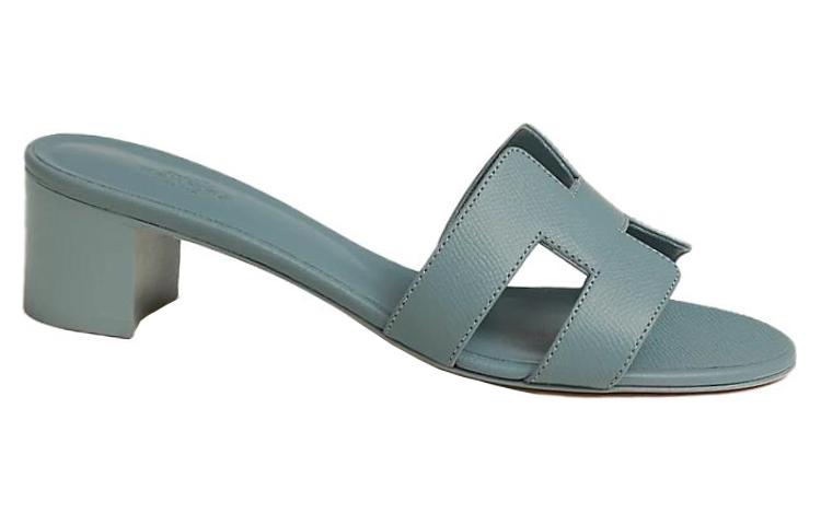 (W) HERMES Oasis Leather 'Fashion Round Toe Slides' Blue 圖 2