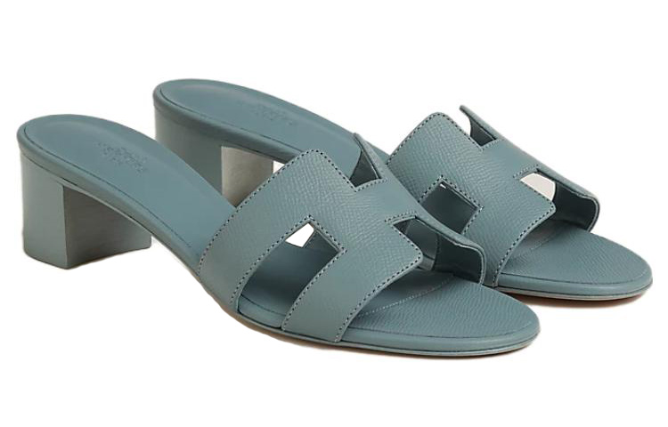 (W) HERMES Oasis Leather 'Fashion Round Toe Slides' Blue 圖 3