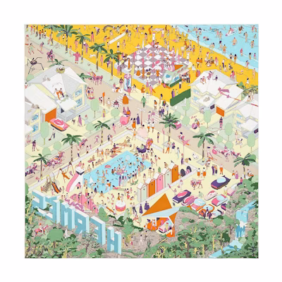 (Women) HERMES On The Beach 90cm Silk Scarf Women Yellow/Multicolor. H003751S-02