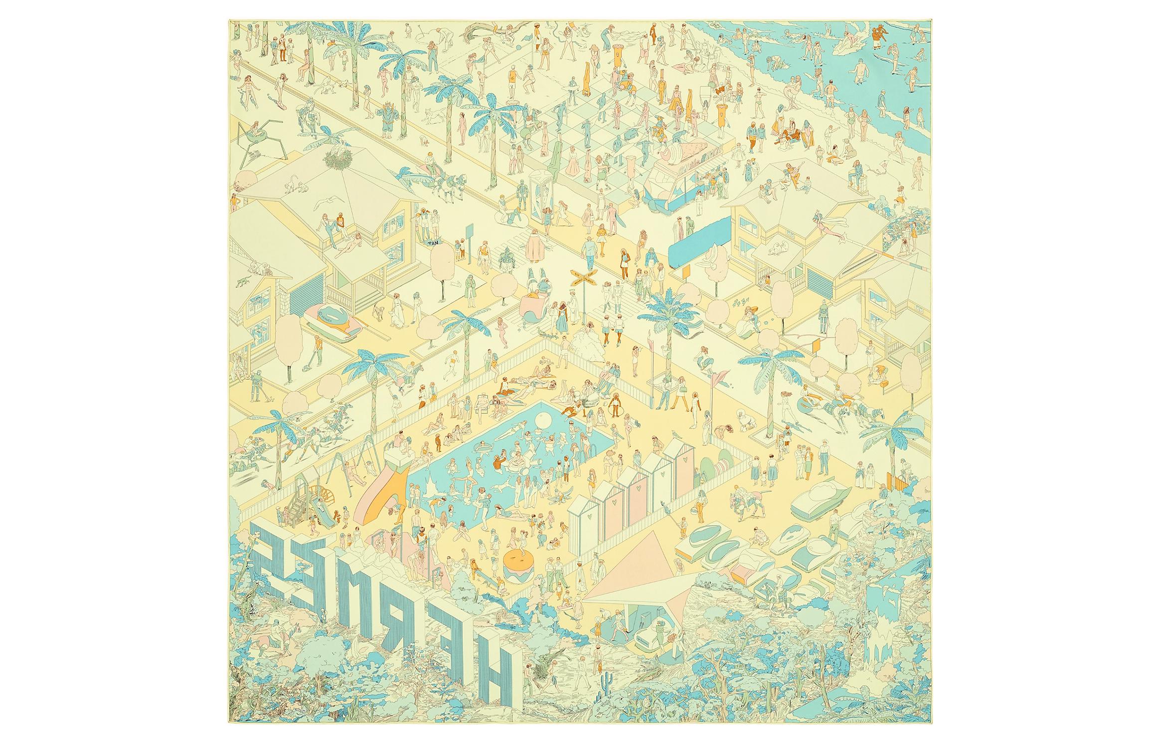 (Women) HERMES On The Beach Scarf  Multicolor Silk Scarf. H003751S-08