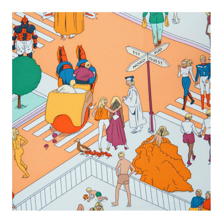 (Women) HERMES On The Beach Silk Twill Scarf for Women - Blue/Orange/Green. H003751S-09 圖 4