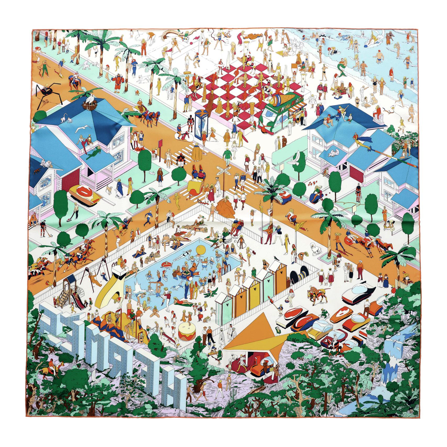 (Women) HERMES On The Beach Silk Twill Scarf for Women - Blue/Orange/Green. H003751S-09 圖 5