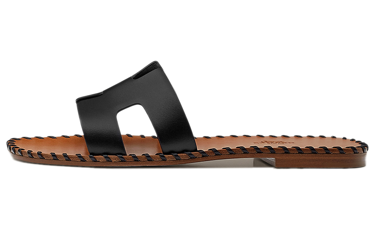 Buy HERMES 愛馬仕 Oran 編織小牛皮涼鞋 女款 黑棕