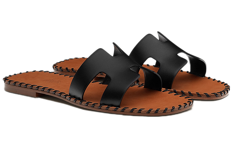 Lookbook HERMES 愛馬仕 Oran 編織小牛皮涼鞋 女款 黑棕