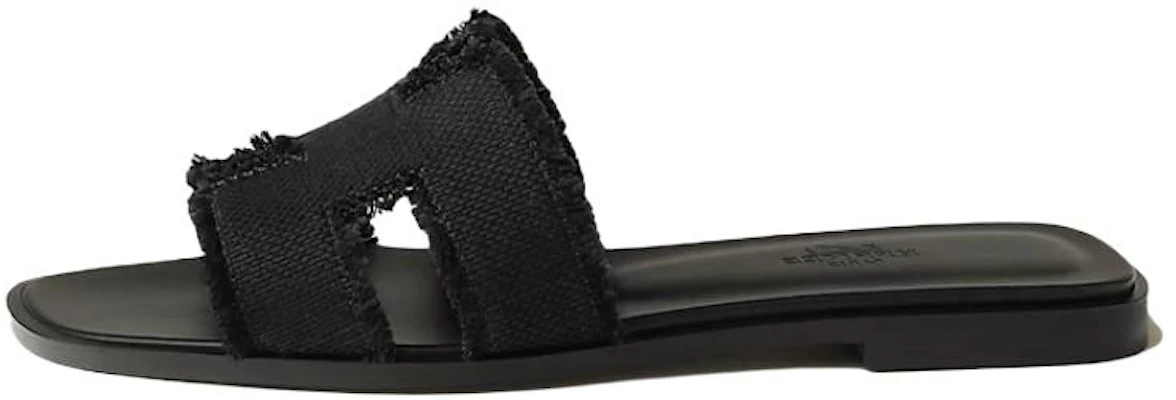 (W) HERMES Oran Sandal Hitam Linen Tassel H Slide Open Toe Flats H251047Z 02 Buy (W) HERMES Oran Sandal Hitam Linen Tassel H Slide Open Toe Flats H251047Z 02