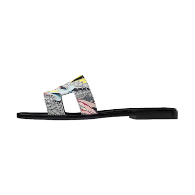 (W) HERMES Oran Calfskin Sandals 'Black Print'