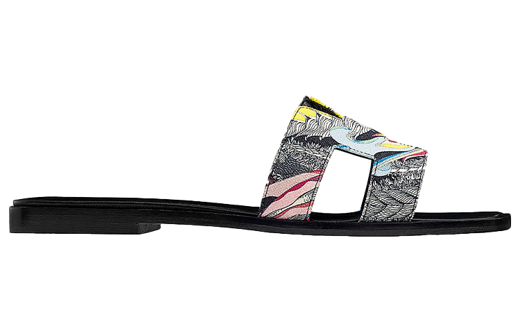 (W) HERMES Oran Calfskin Sandals 'Black Print' 圖 2