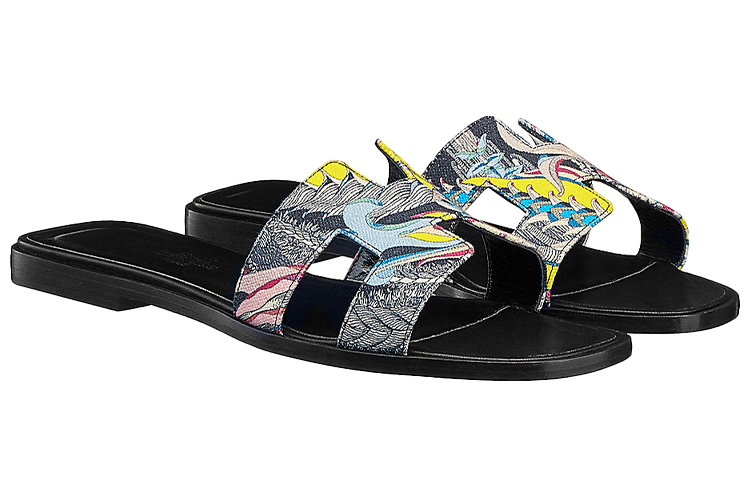 (W) HERMES Oran Calfskin Sandals 'Black Print' 圖 3