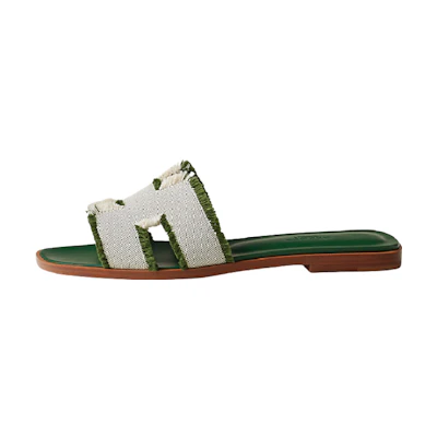 (W) HERMES Oran Canvas Flat Sandal 'Green Fashion'