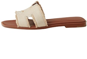 (Women) HERMES Oran Flat Canvas Sandals Beige H251047Z A3 (Women) HERMES Oran Flat Canvas Sandals Beige H251047Z A3