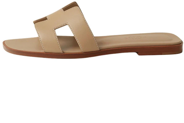 (Women) HERMES Oran Flat Sandals Beige Calfskin H-Strap Slide Flats H202230Z 5K Buy (Women) HERMES Oran Flat Sandals Beige Calfskin H-Strap Slide Flats H202230Z 5K