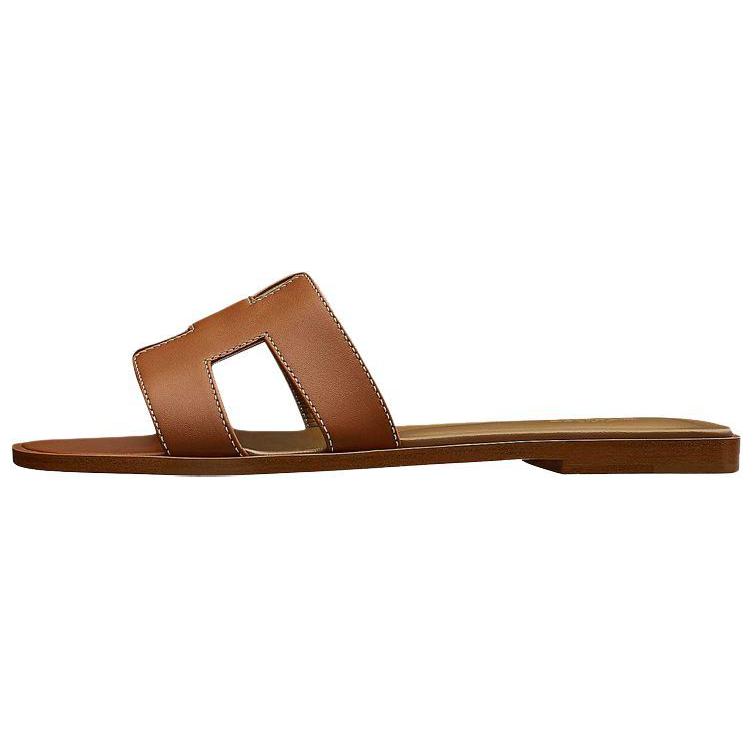 (Women) HERMES Oran Flat Sandals Dark Brown H021056Z 03 Golden Brown