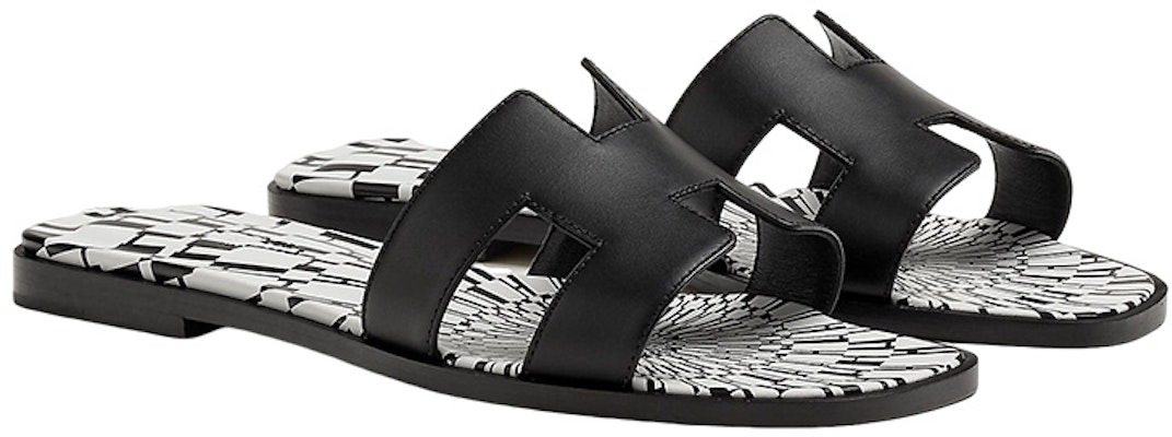 HERMES愛馬仕 Oran 小牛皮 平跟套腳 時尚涼拖 女款 黑白 Order HERMES愛馬仕 Oran 小牛皮 平跟套腳 時尚涼拖 女款 黑白