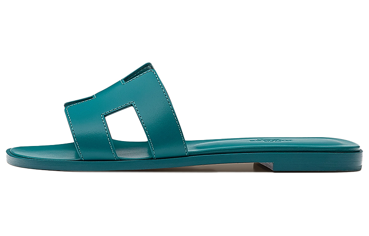 Buy HERMES 愛馬仕 Oran 小牛皮拖鞋 女款 翡翠綠