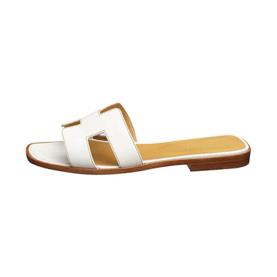 (W) HERMES Oran Sandal 'White Brown'
