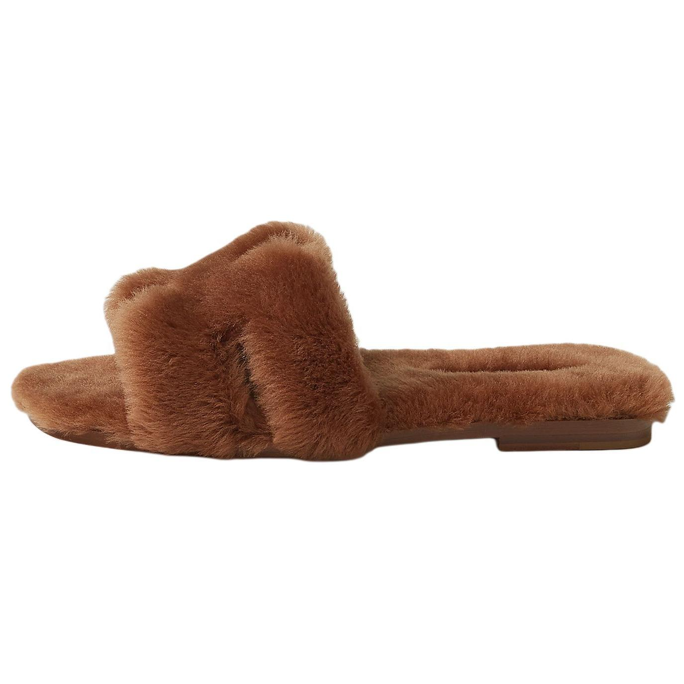 (Women) HERMES Oran Wool Slide Sandals Brown H231288Z A3