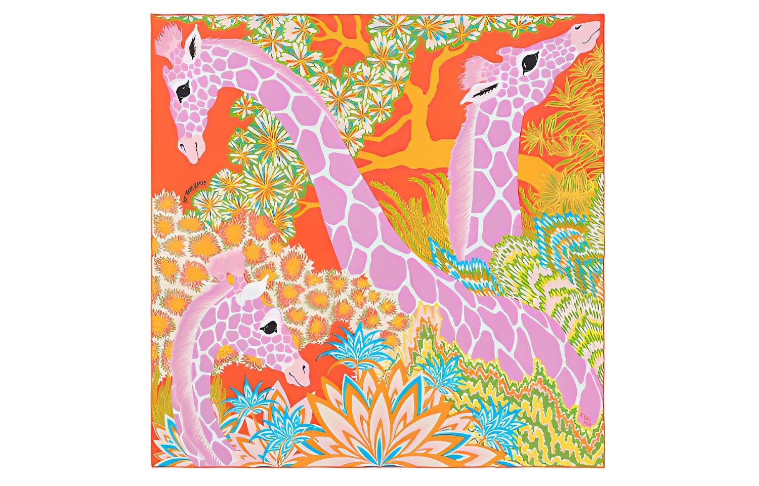 (Women) HERMES Orange Scarf "Les Tres Deesses 90" Silk H003441S-06