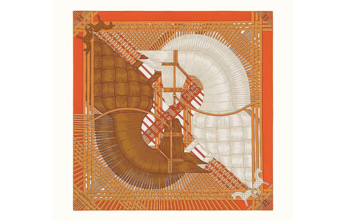 (Women) HERMES Orange Two Horses Silk Scarf for Women. H003684S-04 圖 2