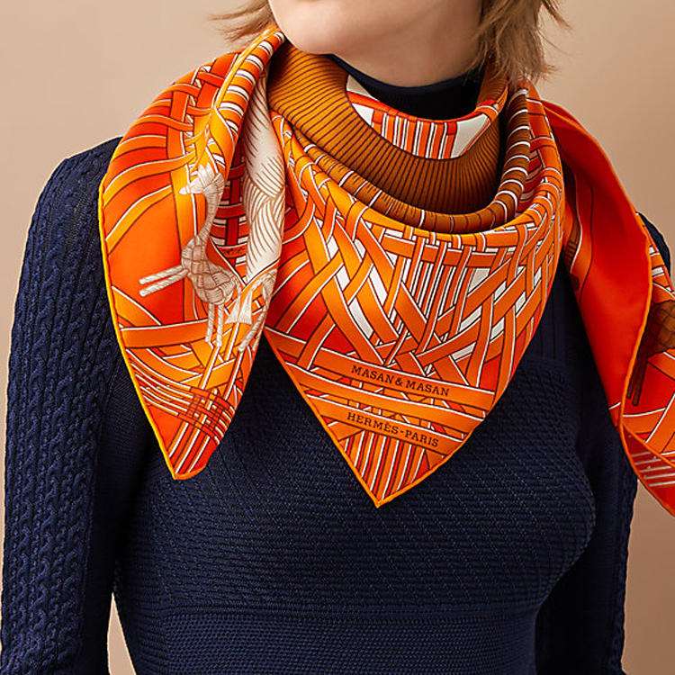(Women) HERMES Orange Two Horses Silk Scarf for Women. H003684S-04 圖 6