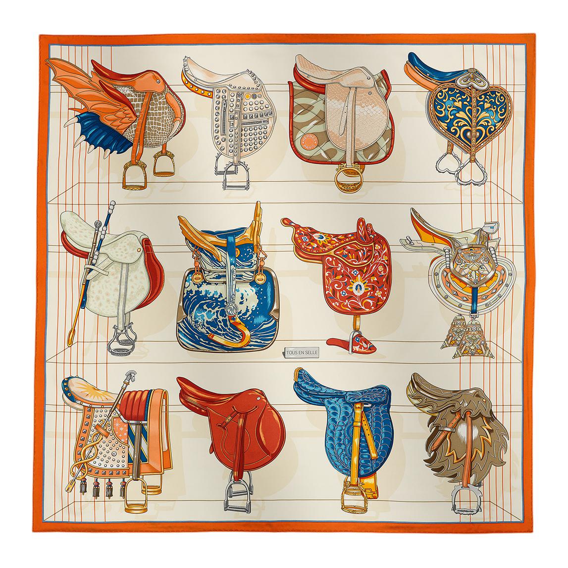 (Women) HERMES Original Design Silk Scarf Cream Color for Women. H004204S