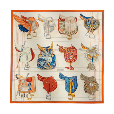 (Women) HERMES Original Design Silk Scarf Cream Color for Women. H004204S