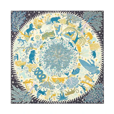 (Women) HERMES Orphée Charm Double-Sided Silk Scarf 90x90cm Blue H903702S-06