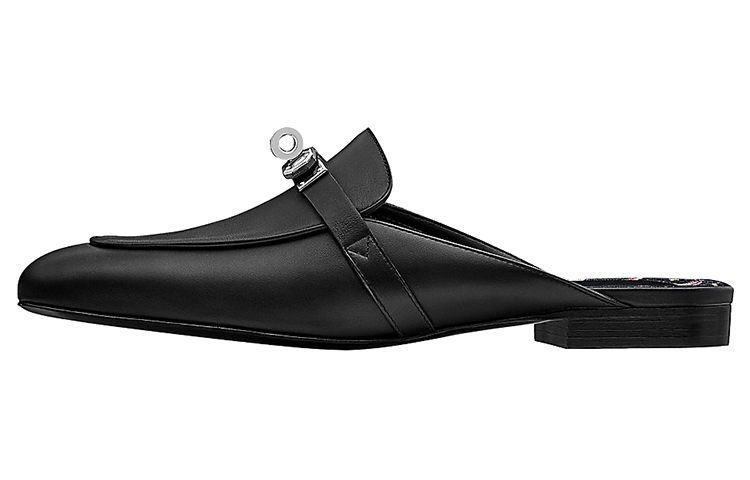 (Women) HERMES Oz 'Black Leather Flat' H201075Z-02