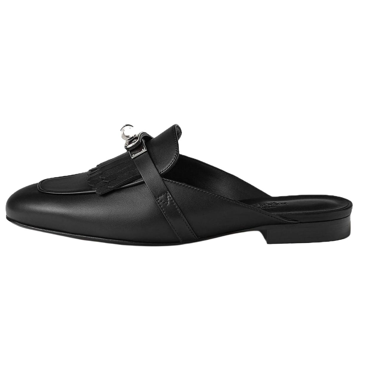 (Women) HERMES Oz 'Black Leather Mule' H241068Z-02