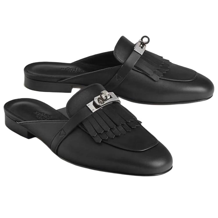 Shop (W) HERMES Oz 'Selipar Kulit Hitam' H241068Z-02