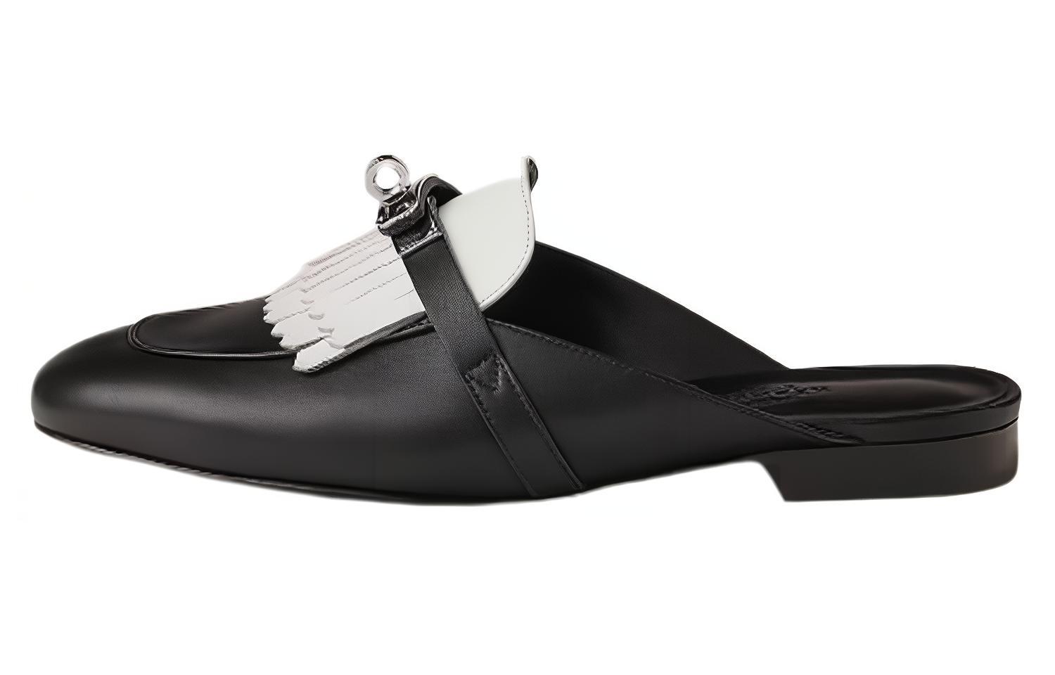 (Women) HERMES Oz 'Black Leather Open-Back Mules' H241068Z-03