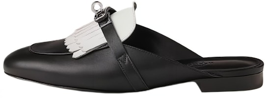(Women) HERMES Oz 'Black Leather Open-Back Mules' H241068Z-03 (Women) HERMES Oz 'Black Leather Open-Back Mules' H241068Z-03