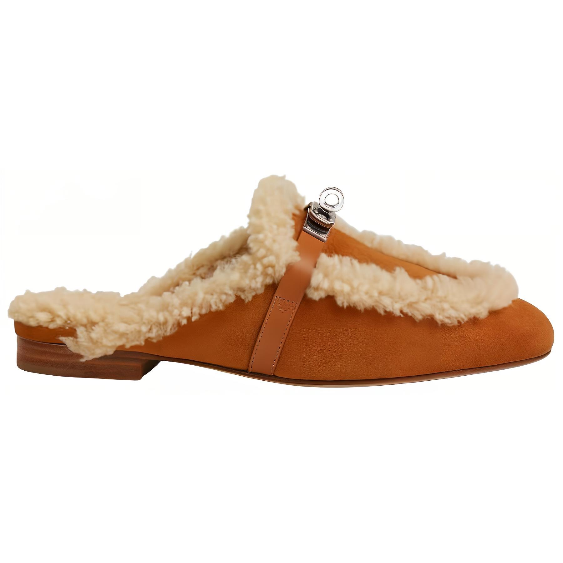 Order (W) HERMES Oz 'Mule Kulit Coklat Dengan Ujung Bundar' H232123Z-A3