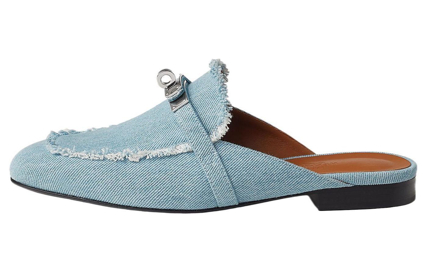 (Women) HERMES Oz Flat Simple Mules Light Blue H241067Z CB