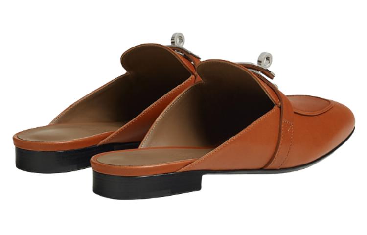 Shop 愛馬仕 Oz 皮革 套穿圓頭休閒 包頭拖鞋 女款 棕色