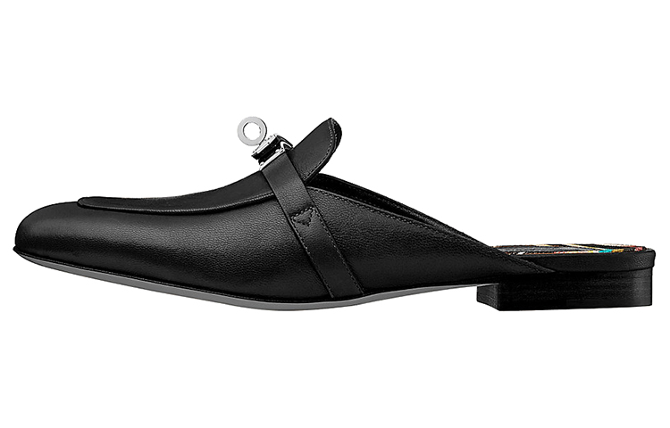 (Women) HERMES Oz Mule 'Black Canvas Print' H192173Z-02