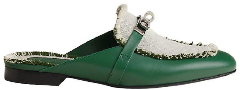 (W) HERMES Oz Mule 'Lienzo Verde y Cuero de Ternera' H231064Z-V1 Order (W) HERMES Oz Mule 'Lienzo Verde y Cuero de Ternera' H231064Z-V1