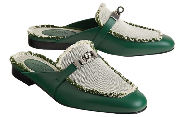 Lookbook (W) HERMES Oz Mule 'Kanvas Hijau & Kulit Anak Lembu' H231064Z-V1