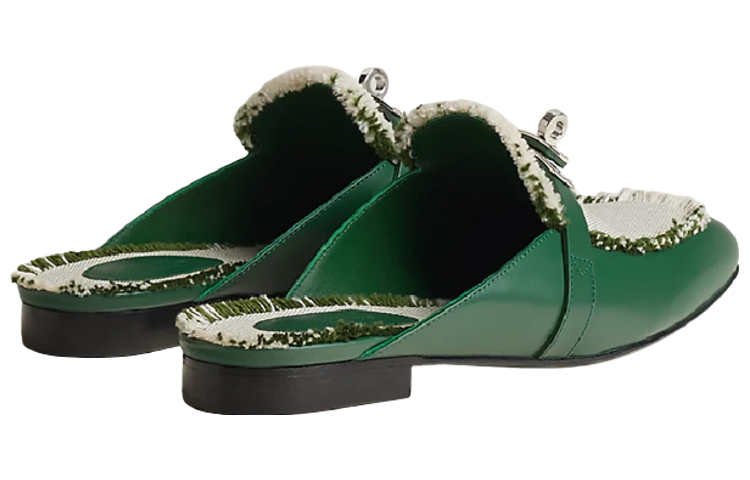 Shop (W) HERMES Oz Mule 'Kanvas Hijau & Kulit Anak Lembu' H231064Z-V1