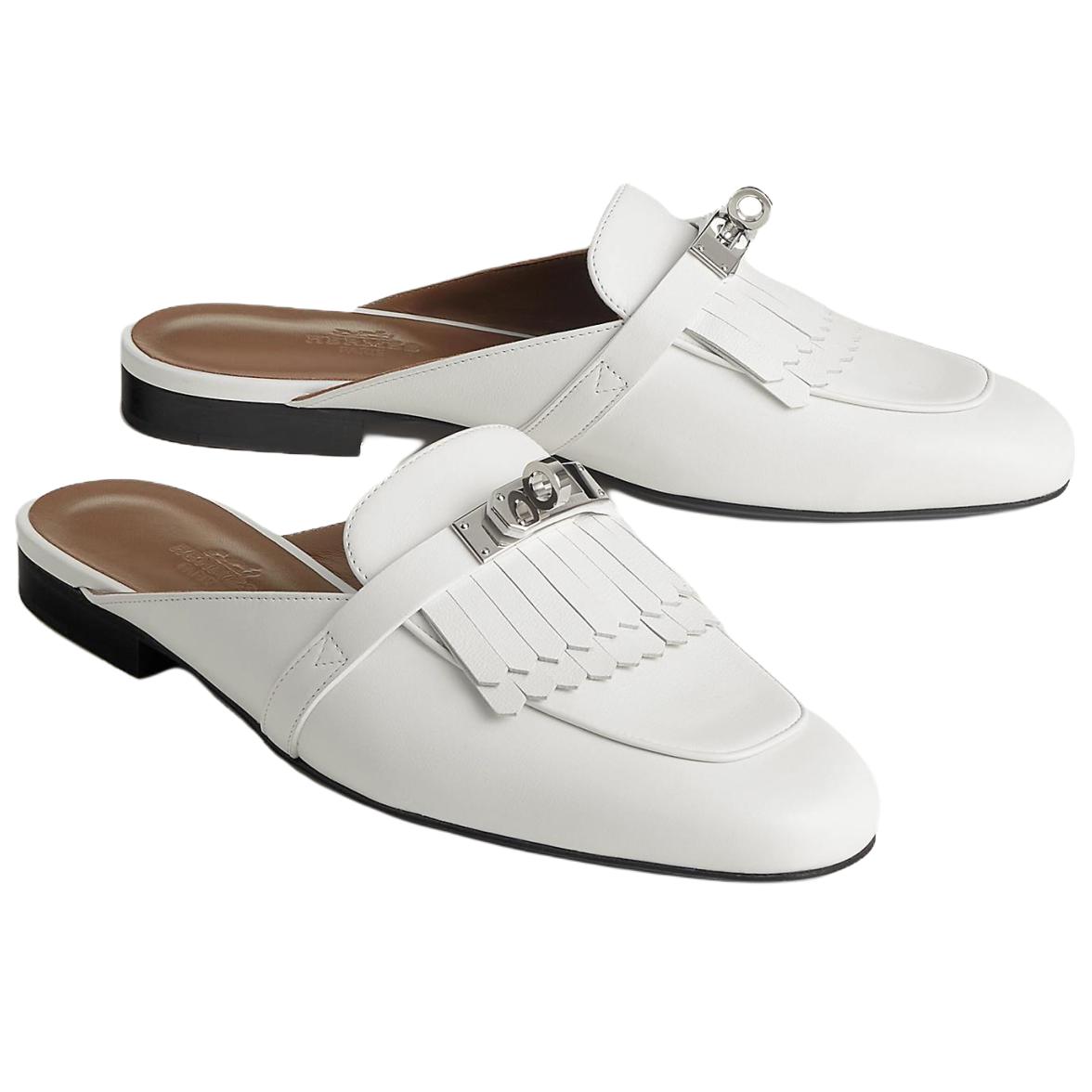 Shop (W) エルメス Oz ミュール (白レザー) H241068Z-90