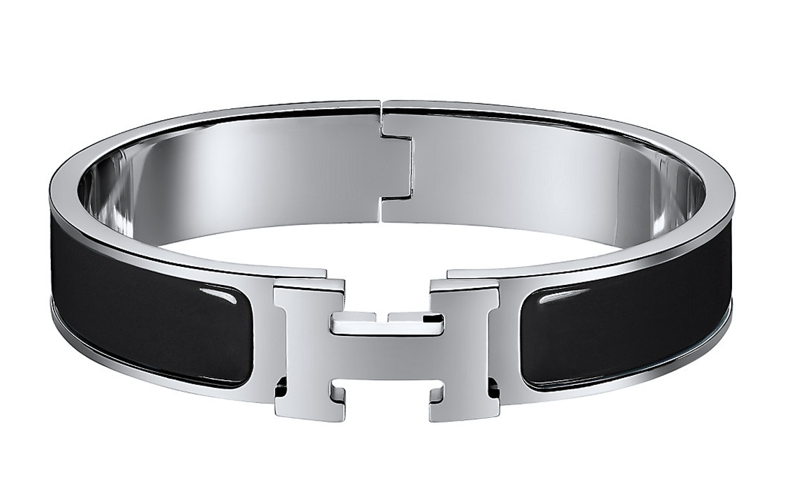 (Women) HERMES Palladium-Plated H Logo Bracelet Black/Silver H700001FP01